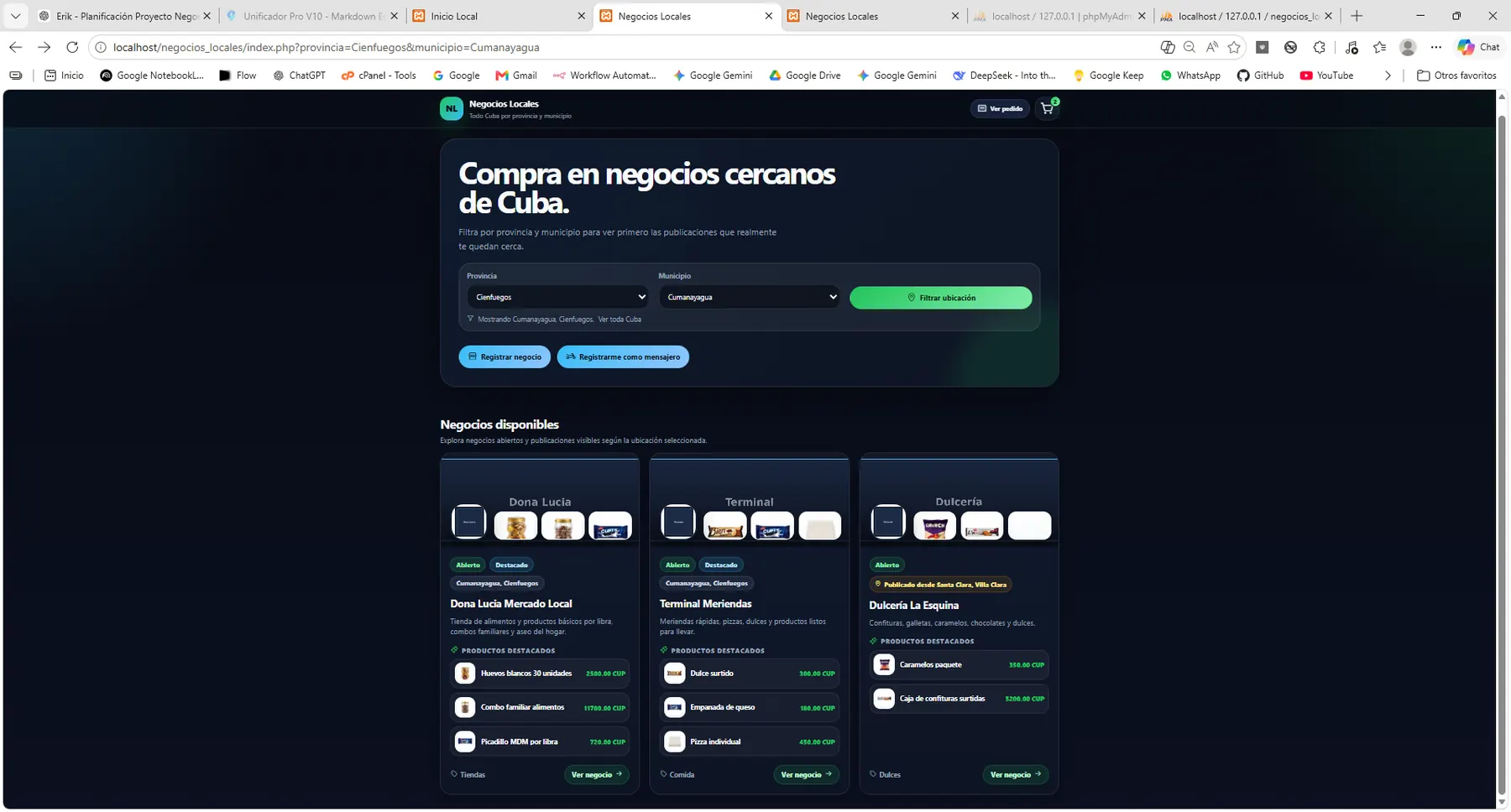Captura real de Negocios cercanos